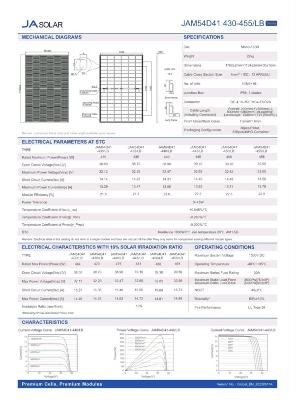 JA Solar N-Type 445 W - Bifacial Double Glass JAM54D41-445/LB – Bild 4